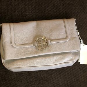 NWT Grey Tory Burch Leather Amanda Foldover